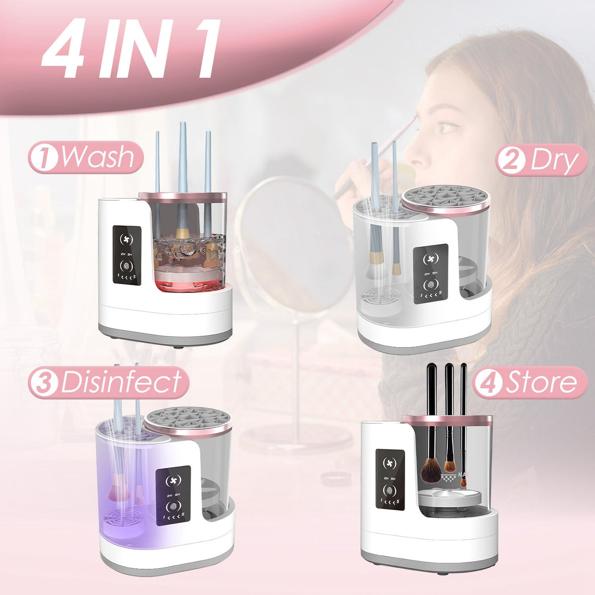 4-in-1 Automatic Makeup Brush Cleaner, Dryer, and Sanitizer